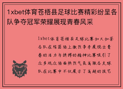 1xbet体育苍梧县足球比赛精彩纷呈各队争夺冠军荣耀展现青春风采